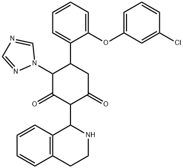 5-[2-(3-CHLOROPHENOXY)PHENYL]-2-(1,2,3,4-TETRAHYDRO-1-ISOQUINOLINYL)-4-(1H-1,2,4-TRIAZOL-1-YL)-1,3-CYCLOHEXANEDIONE Struktur