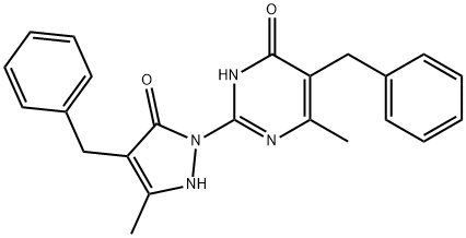 5-BENZYL-2-(4-BENZYL-3-METHYL-5-OXO-2,5-DIHYDRO-1H-PYRAZOL-1-YL)-6-METHYL-4(3H)-PYRIMIDINONE Struktur