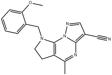 8-(2-METHOXYBENZYL)-5-METHYL-7,8-DIHYDRO-6H-PYRAZOLO[1,5-A]PYRROLO[3,2-E]PYRIMIDINE-3-CARBONITRILE Struktur