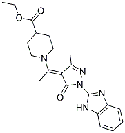 (E)-ETHYL 1-(1-(1-(1H-BENZO[D]IMIDAZOL-2-YL)-3-METHYL-5-OXO-1H-PYRAZOL-4(5H)-YLIDENE)ETHYL)PIPERIDINE-4-CARBOXYLATE Struktur