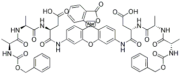 RHODAMINE 110, BIS-(N-CBZ-L-ALANYL-L-ALANYL-L- ASPARTIC ACID AMIDE) Struktur