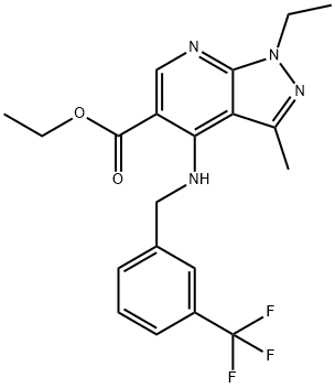 ETHYL 1-ETHYL-3-METHYL-4-([3-(TRIFLUOROMETHYL)BENZYL]AMINO)-1H-PYRAZOLO[3,4-B]PYRIDINE-5-CARBOXYLATE Struktur