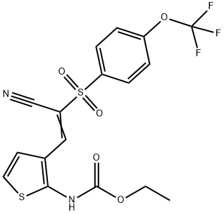 N-(3-(2-NITRILO-2-((4-(TRIFLUOROMETHOXY)PHENYL)SULFONYL)VINYL)(2-THIENYL))ETHOXYFORMAMIDE Struktur