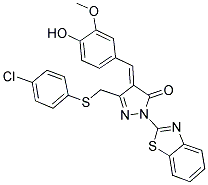 (E)-1-(BENZO[D]THIAZOL-2-YL)-3-((4-CHLOROPHENYLTHIO)METHYL)-4-(4-HYDROXY-3-METHOXYBENZYLIDENE)-1H-PYRAZOL-5(4H)-ONE Struktur