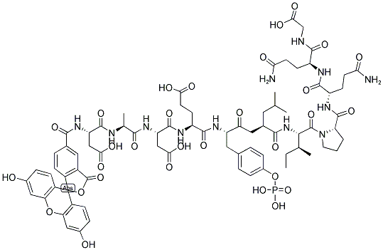 5-FAM-ASP-ALA-ASP-GLU-PTYR-LEU-ILE-PRO-GLN-GLN-GLY-OH Struktur