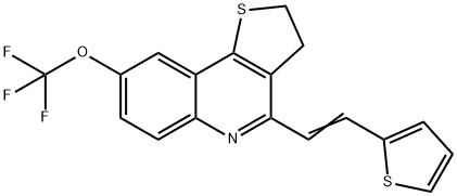 4-[(E)-2-(2-THIENYL)ETHENYL]-8-(TRIFLUOROMETHOXY)-2,3-DIHYDROTHIENO[3,2-C]QUINOLINE Struktur