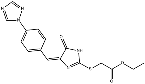 ETHYL 2-[(5-OXO-4-((E)-[4-(1H-1,2,4-TRIAZOL-1-YL)PHENYL]METHYLIDENE)-4,5-DIHYDRO-1H-IMIDAZOL-2-YL)SULFANYL]ACETATE Struktur