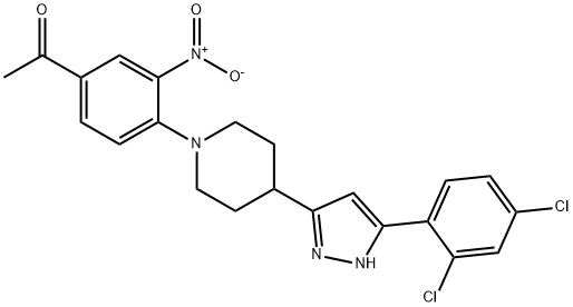 1-(4-(4-[5-(2,4-DICHLOROPHENYL)-1H-PYRAZOL-3-YL]PIPERIDINO)-3-NITROPHENYL)-1-ETHANONE Struktur