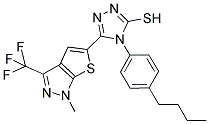 4-(4-BUTYLPHENYL)-5-[1-METHYL-3-(TRIFLUOROMETHYL)-1H-THIENO[2,3-C]PYRAZOL-5-YL]-4H-1,2,4-TRIAZOL-3-YLHYDROSULFIDE Struktur