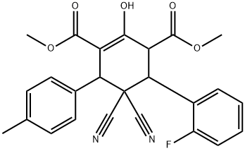 DIMETHYL 5,5-DICYANO-4-(2-FLUOROPHENYL)-2-HYDROXY-6-(4-METHYLPHENYL)-1-CYCLOHEXENE-1,3-DICARBOXYLATE Struktur