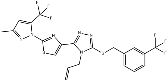 4-ALLYL-3-(2-[3-METHYL-5-(TRIFLUOROMETHYL)-1H-PYRAZOL-1-YL]-1,3-THIAZOL-4-YL)-5-([3-(TRIFLUOROMETHYL)BENZYL]SULFANYL)-4H-1,2,4-TRIAZOLE Struktur