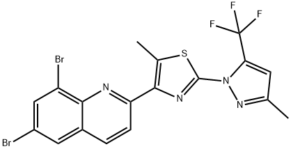 6,8-DIBROMO-2-(5-METHYL-2-[3-METHYL-5-(TRIFLUOROMETHYL)-1H-PYRAZOL-1-YL]-1,3-THIAZOL-4-YL)QUINOLINE Struktur