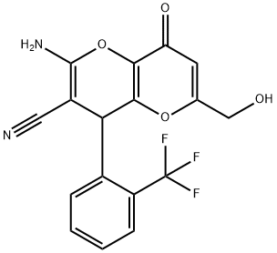 2-AMINO-6-(HYDROXYMETHYL)-8-OXO-4-[2-(TRIFLUOROMETHYL)PHENYL]-4,8-DIHYDROPYRANO[3,2-B]PYRAN-3-CARBONITRILE Struktur