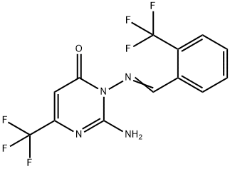 2-AMINO-6-(TRIFLUOROMETHYL)-3-(((E)-[2-(TRIFLUOROMETHYL)PHENYL]METHYLIDENE)AMINO)-4(3H)-PYRIMIDINONE Struktur