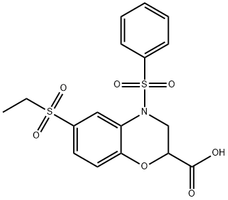 6-(ETHYLSULFONYL)-4-(PHENYLSULFONYL)-3,4-DIHYDRO-2H-1,4-BENZOXAZINE-2-CARBOXYLIC ACID Struktur