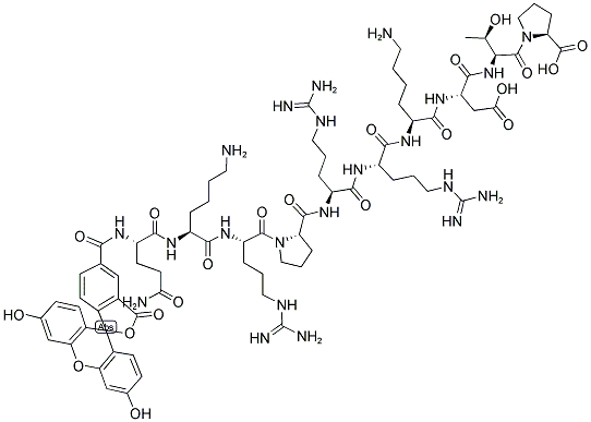 5-FAM-GLN-LYS-ARG-PRO-ARG-ARG-LYS-ASP-THR-PRO-OH Struktur