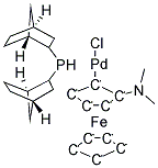 2-(DIMETHYLAMINO)FERROCEN-1-YL-PALLADIUM(II) CHLORIDE DINORBORNYLPHOSPHINE COMPLEX Struktur