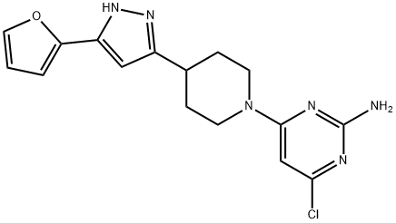 4-CHLORO-6-(4-[5-(2-FURYL)-1H-PYRAZOL-3-YL]PIPERIDINO)-2-PYRIMIDINAMINE Struktur