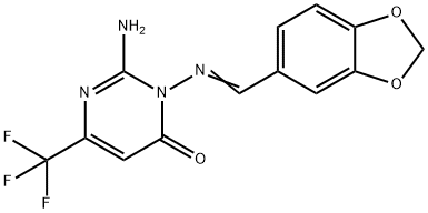 2-AMINO-3-([(E)-1,3-BENZODIOXOL-5-YLMETHYLIDENE]AMINO)-6-(TRIFLUOROMETHYL)-4(3H)-PYRIMIDINONE Struktur