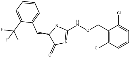 2-([(2,6-DICHLOROBENZYL)OXY]AMINO)-5-((Z)-[2-(TRIFLUOROMETHYL)PHENYL]METHYLIDENE)-1,3-THIAZOL-4-ONE Struktur