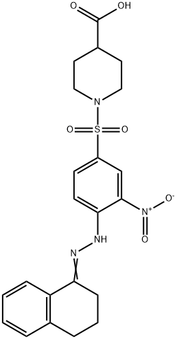 1-[(4-(2-[3,4-DIHYDRO-1(2H)-NAPHTHALENYLIDEN]HYDRAZINO)-3-NITROPHENYL)SULFONYL]-4-PIPERIDINECARBOXYLIC ACID Struktur