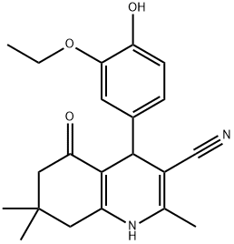 4-(3-ETHOXY-4-HYDROXYPHENYL)-2,7,7-TRIMETHYL-5-OXO-1,4,5,6,7,8-HEXAHYDRO-3-QUINOLINECARBONITRILE Struktur