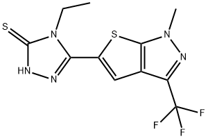 4-ETHYL-5-[1-METHYL-3-(TRIFLUOROMETHYL)-1H-THIENO[2,3-C]PYRAZOL-5-YL]-4H-1,2,4-TRIAZOL-3-YLHYDROSULFIDE Struktur