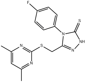 5-([(4,6-DIMETHYLPYRIMIDIN-2-YL)THIO]METHYL)-4-(4-FLUOROPHENYL)-4H-1,2,4-TRIAZOLE-3-THIOL Struktur