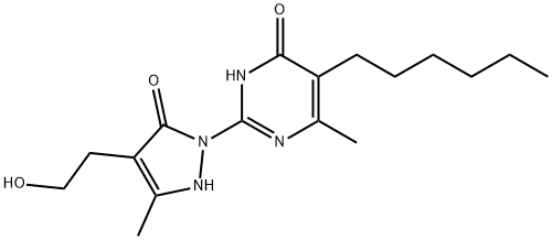 5-HEXYL-2-[4-(2-HYDROXYETHYL)-3-METHYL-5-OXO-2,5-DIHYDRO-1H-PYRAZOL-1-YL]-6-METHYL-4(3H)-PYRIMIDINONE Struktur