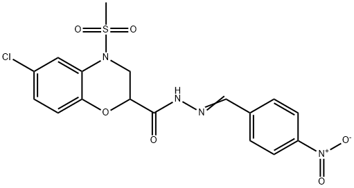 6-CHLORO-4-(METHYLSULFONYL)-N'-[(4-NITROPHENYL)METHYLENE]-3,4-DIHYDRO-2H-1,4-BENZOXAZINE-2-CARBOHYDRAZIDE Struktur