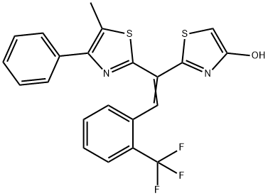 2-((E)-1-(5-METHYL-4-PHENYL-1,3-THIAZOL-2-YL)-2-[2-(TRIFLUOROMETHYL)PHENYL]ETHENYL)-1,3-THIAZOL-4-OL Struktur