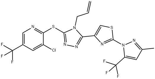 4-ALLYL-5-(2-[3-METHYL-5-(TRIFLUOROMETHYL)-1H-PYRAZOL-1-YL]-1,3-THIAZOL-4-YL)-4H-1,2,4-TRIAZOL-3-YL 3-CHLORO-5-(TRIFLUOROMETHYL)-2-PYRIDINYL SULFIDE Struktur