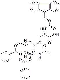 O-(3-BENZOYL-4,6-BENZYLIDENYL-N-ACETYL-ALPHA-D-GALACTOSAMINYL)-N-ALPHA-(9-FLUORENYLMETHYLOXYCARBONYL)-L-SERINE Struktur