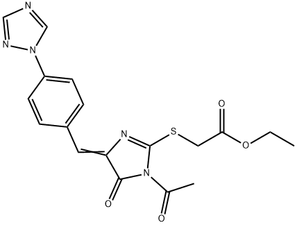 ETHYL 2-[(1-ACETYL-5-OXO-4-((E)-[4-(1H-1,2,4-TRIAZOL-1-YL)PHENYL]METHYLIDENE)-4,5-DIHYDRO-1H-IMIDAZOL-2-YL)SULFANYL]ACETATE Struktur