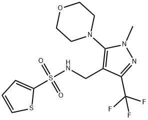 N-([1-METHYL-5-MORPHOLINO-3-(TRIFLUOROMETHYL)-1H-PYRAZOL-4-YL]METHYL)-2-THIOPHENESULFONAMIDE Struktur