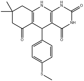 8,8-DIMETHYL-5-[4-(METHYLTHIO)PHENYL]-5,8,9,10-TETRAHYDROPYRIMIDO[4,5-B]QUINOLINE-2,4,6(1H,3H,7H)-TRIONE Struktur