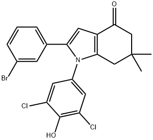 1-(3,5-DICHLORO-4-HYDROXYPHENYL)-2-(3-BROMOPHENYL)-6,6-DIMETHYL-5,6,7-TRIHYDROINDOL-4-ONE Struktur