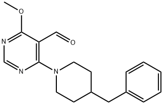 4-(4-BENZYLPIPERIDINO)-6-METHOXY-5-PYRIMIDINECARBALDEHYDE Struktur