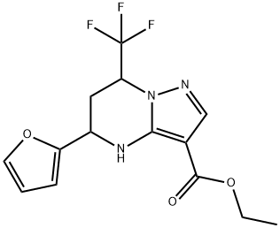 5-FURAN-2-YL-7-TRIFLUOROMETHYL-4,5,6,7-TETRAHYDRO-PYRAZOLO[1,5-A]PYRIMIDINE-3-CARBOXYLIC ACID ETHYL ESTER Struktur