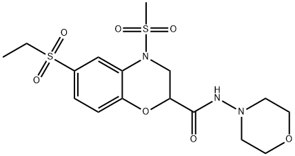 6-(ETHYLSULFONYL)-4-(METHYLSULFONYL)-N-MORPHOLINO-3,4-DIHYDRO-2H-1,4-BENZOXAZINE-2-CARBOXAMIDE Struktur