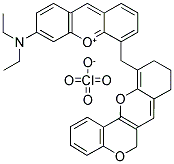 6-(DIETHYLAMINO)-4-(9,10-DIHYDRO-6H,8H-5,12-DIOXATETRAPHEN-11-YLMETHYLENE)XANTHYLIUM PERCHLORATE Struktur