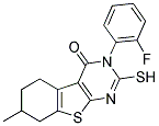 3-(2-FLUORO-PHENYL)-2-MERCAPTO-7-METHYL-5,6,7,8-TETRAHYDRO-3H-BENZO[4,5]THIENO[2,3-D]PYRIMIDIN-4-ONE Struktur