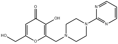 3-HYDROXY-6-(HYDROXYMETHYL)-2-([4-(2-PYRIMIDINYL)PIPERAZINO]METHYL)-4H-PYRAN-4-ONE Struktur