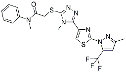 N-METHYL-2-[(4-METHYL-5-(2-[3-METHYL-5-(TRIFLUOROMETHYL)-1H-PYRAZOL-1-YL]-1,3-THIAZOL-4-YL)-4H-1,2,4-TRIAZOL-3-YL)SULFANYL]-N-PHENYLACETAMIDE Struktur