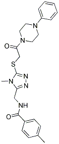 4-METHYL-N-((4-METHYL-5-(2-OXO-2-(4-PHENYLPIPERAZIN-1-YL)ETHYLTHIO)-4H-1,2,4-TRIAZOL-3-YL)METHYL)BENZAMIDE Struktur