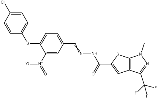 N'-((4-[(4-CHLOROPHENYL)SULFANYL]-3-NITROPHENYL)METHYLENE)-1-METHYL-3-(TRIFLUOROMETHYL)-1H-THIENO[2,3-C]PYRAZOLE-5-CARBOHYDRAZIDE Struktur