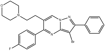 3-BROMO-5-(4-FLUOROPHENYL)-6-(2-MORPHOLINOETHYL)-2-PHENYLPYRAZOLO[1,5-A]PYRIMIDINE Struktur