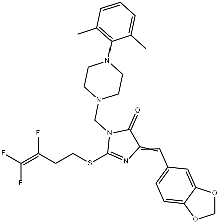 5-(1,3-BENZODIOXOL-5-YLMETHYLENE)-3-([4-(2,6-DIMETHYLPHENYL)PIPERAZINO]METHYL)-2-[(3,4,4-TRIFLUORO-3-BUTENYL)SULFANYL]-3,5-DIHYDRO-4H-IMIDAZOL-4-ONE Struktur