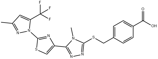 4-([(4-METHYL-5-(2-[3-METHYL-5-(TRIFLUOROMETHYL)-1H-PYRAZOL-1-YL]-1,3-THIAZOL-4-YL)-4H-1,2,4-TRIAZOL-3-YL)SULFANYL]METHYL)BENZENECARBOXYLIC ACID Struktur