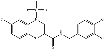 6-CHLORO-N-(3,4-DICHLOROBENZYL)-4-(METHYLSULFONYL)-3,4-DIHYDRO-2H-1,4-BENZOXAZINE-2-CARBOXAMIDE Struktur